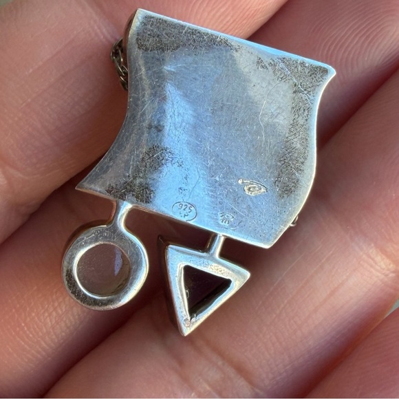 WRE Vintage Artisan Abstract Modernist Amethyst White Stone 925 Pendant Necklace - Picture 5 of 15